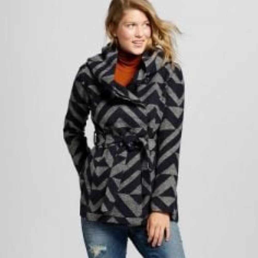 Mossimo Supply Company Gray and Navy Geometric Pattern Coat | L